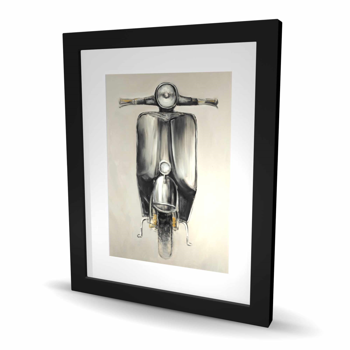 C1FM1620MSHCBF 16 x 20 in. Small Black Moped - Beige Framed Matted Print for Home Decor