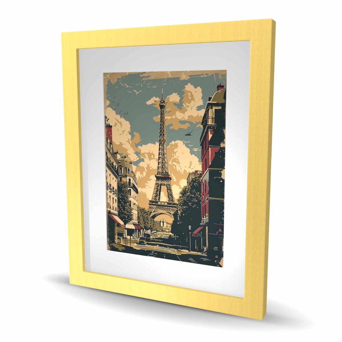 C1FM1620EPYX65 16 x 20 in. Eiffel Tower Beige Framed Matted Print for Home Decor