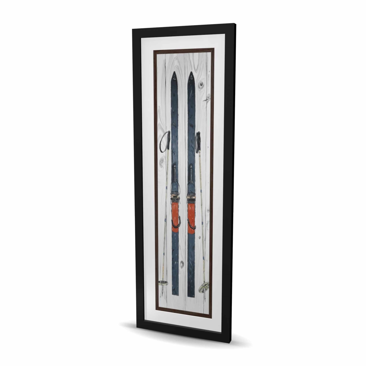 C1FM16480YMQVD 16 x 48 in. Blue Ski Vintage - Framed Matted Print for Man Cave Decor