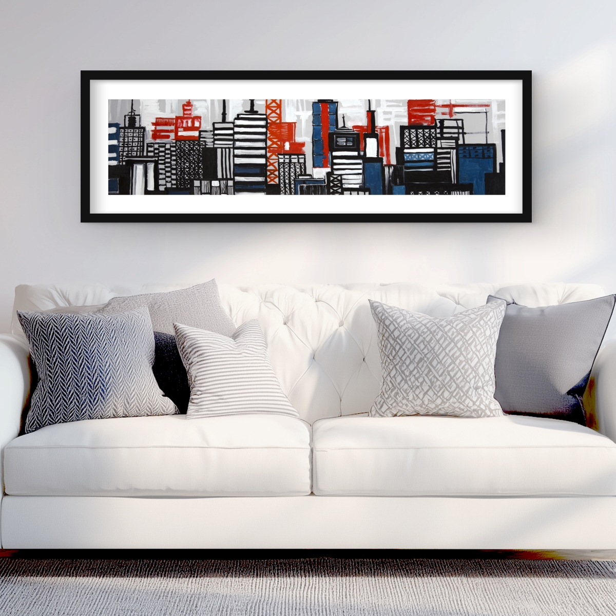C1FM16481WPTO7 16 x 48 in. Geometric Towers & Buildings - Modern Framed Print Decor