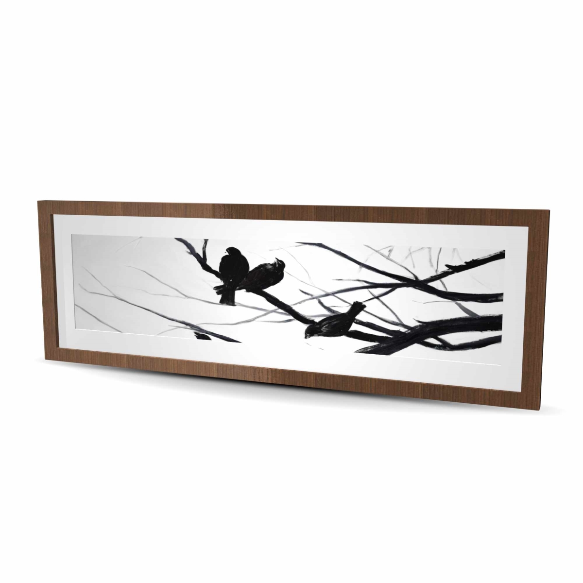 C1FM16482801X1 16 x 48 in. Birds & Branches Silhouette - Black & White Framed Print