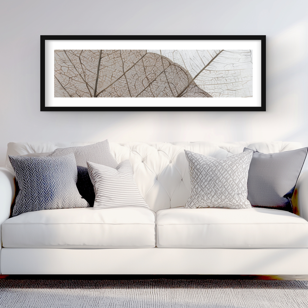 C1FM16482EVQPR 16 x 48 in. Translucent Dried Leaves - Rustic Beige Framed Print Decor