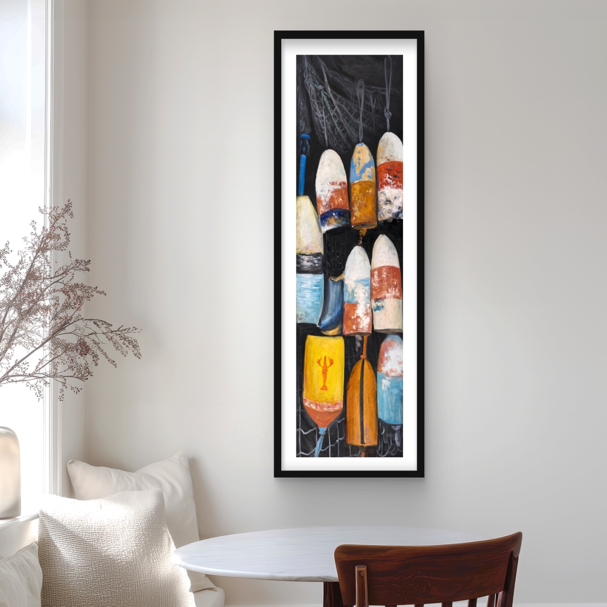 C1FM16483ZOYSD 16 x 48 in. Vintage Lobster Buoys - Black Still Life Framed Print Decor