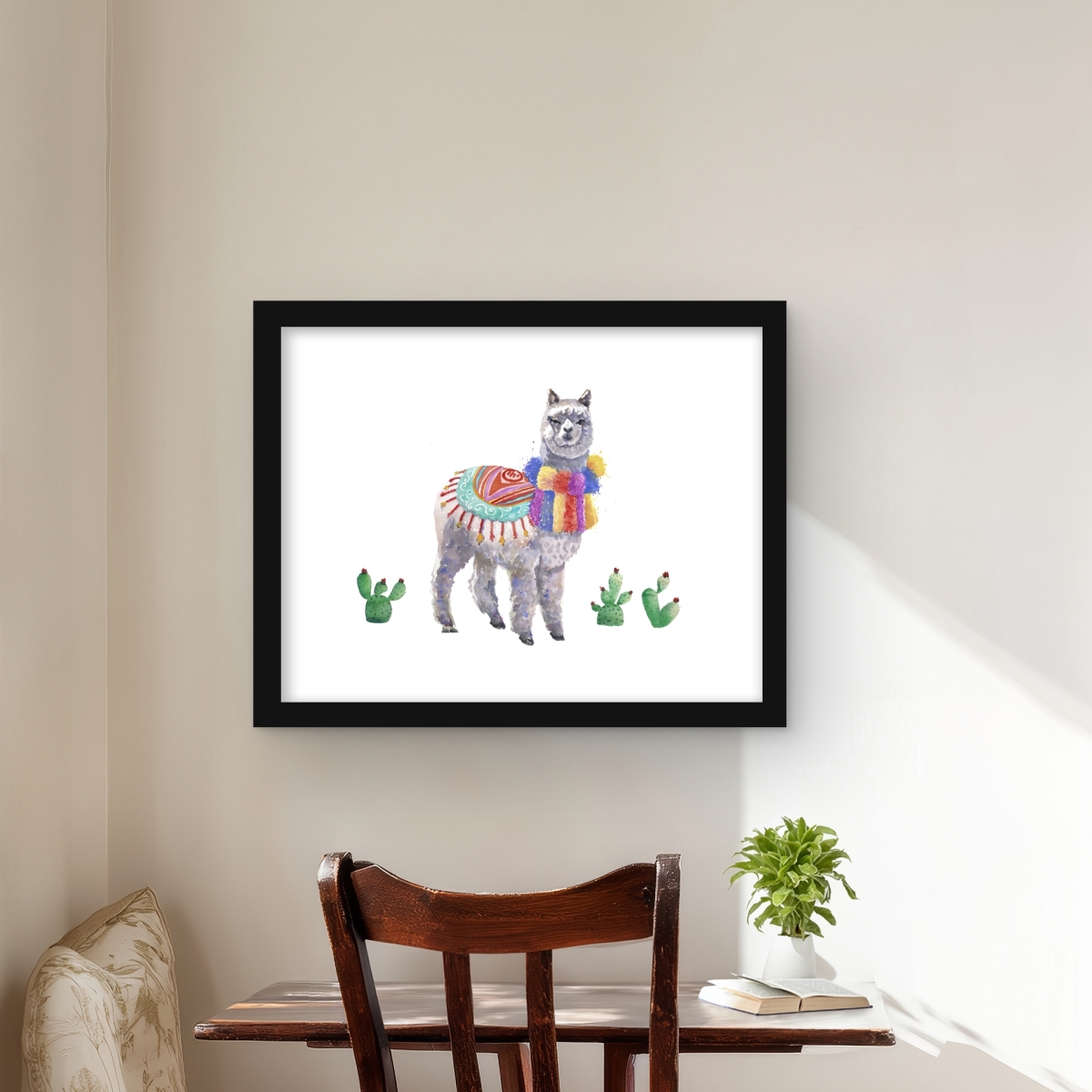 C1FM1620E6V260 16 x 20 in. Traditional Peruvian Lama - Gray Framed Matted Print Decor
