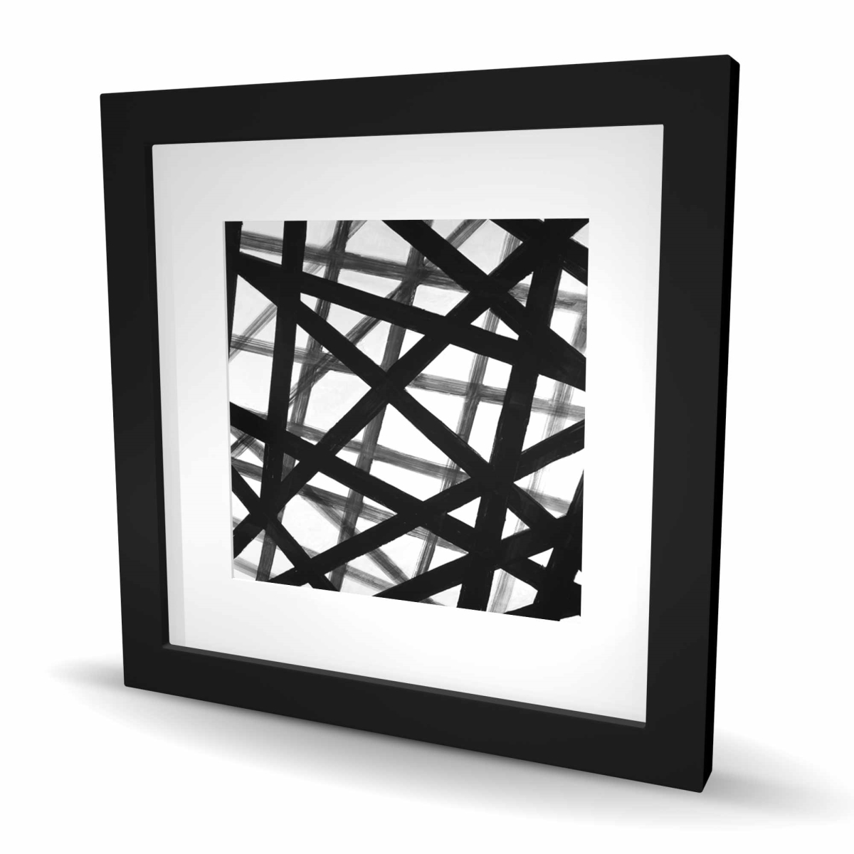 C1FM16165LKJ9E 16 x 16 in. Abstract Bold Lines Print - Black Framed Matted Home Decor