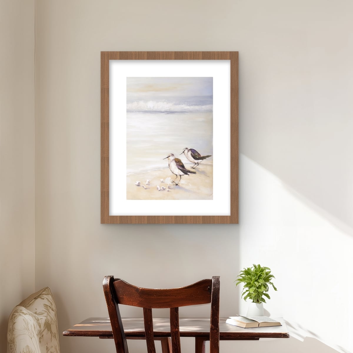 C1FM1620983LI3 16 x 20 in. Two Sandpipers on the Beach - Gray Framed Matted Print