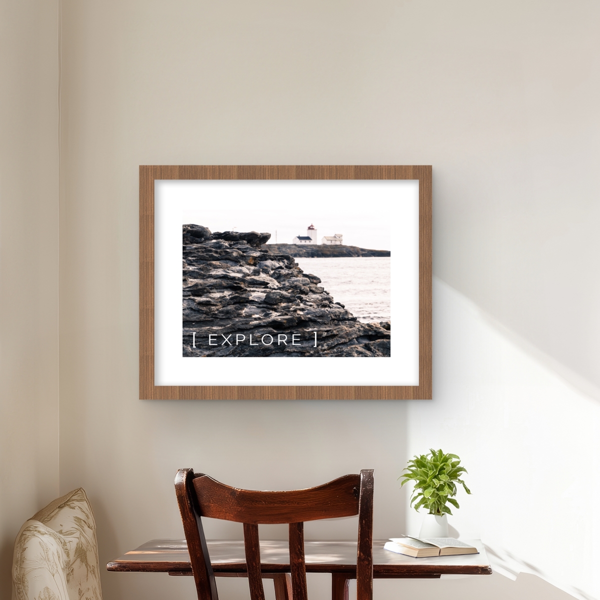 C1FM1620H3Q85H 16 x 20 in. Explore Bathroom Beige Framed Matted Print for Home Decor