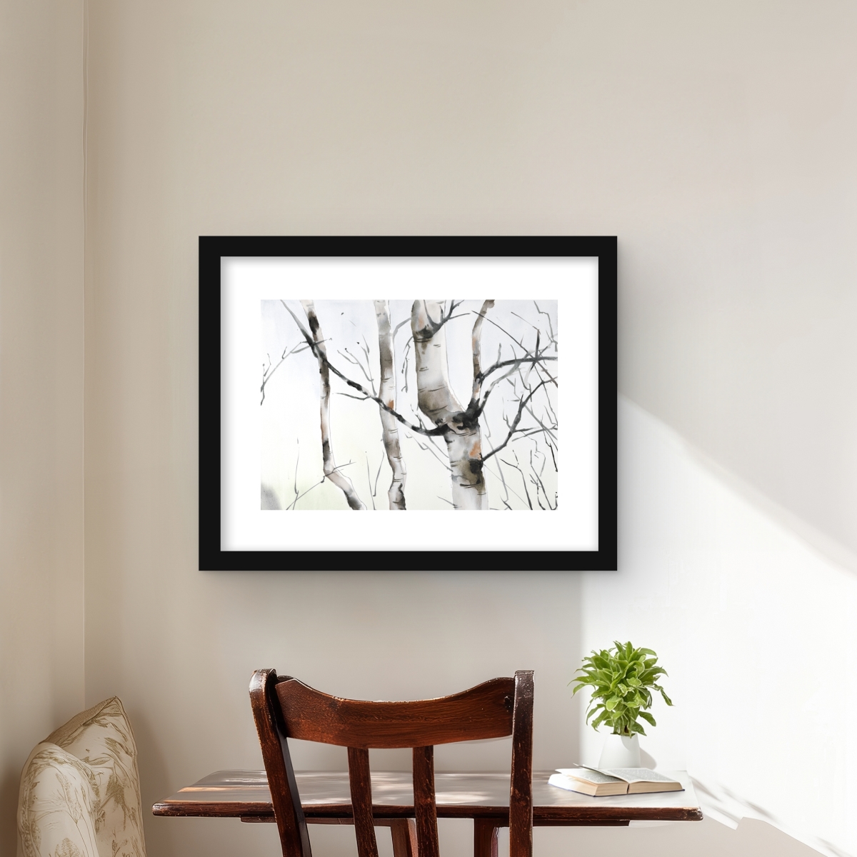 C1FM162069TKBT 16 x 20 in. Three Birches Trees - Hygge Landscapes Framed Print Decor
