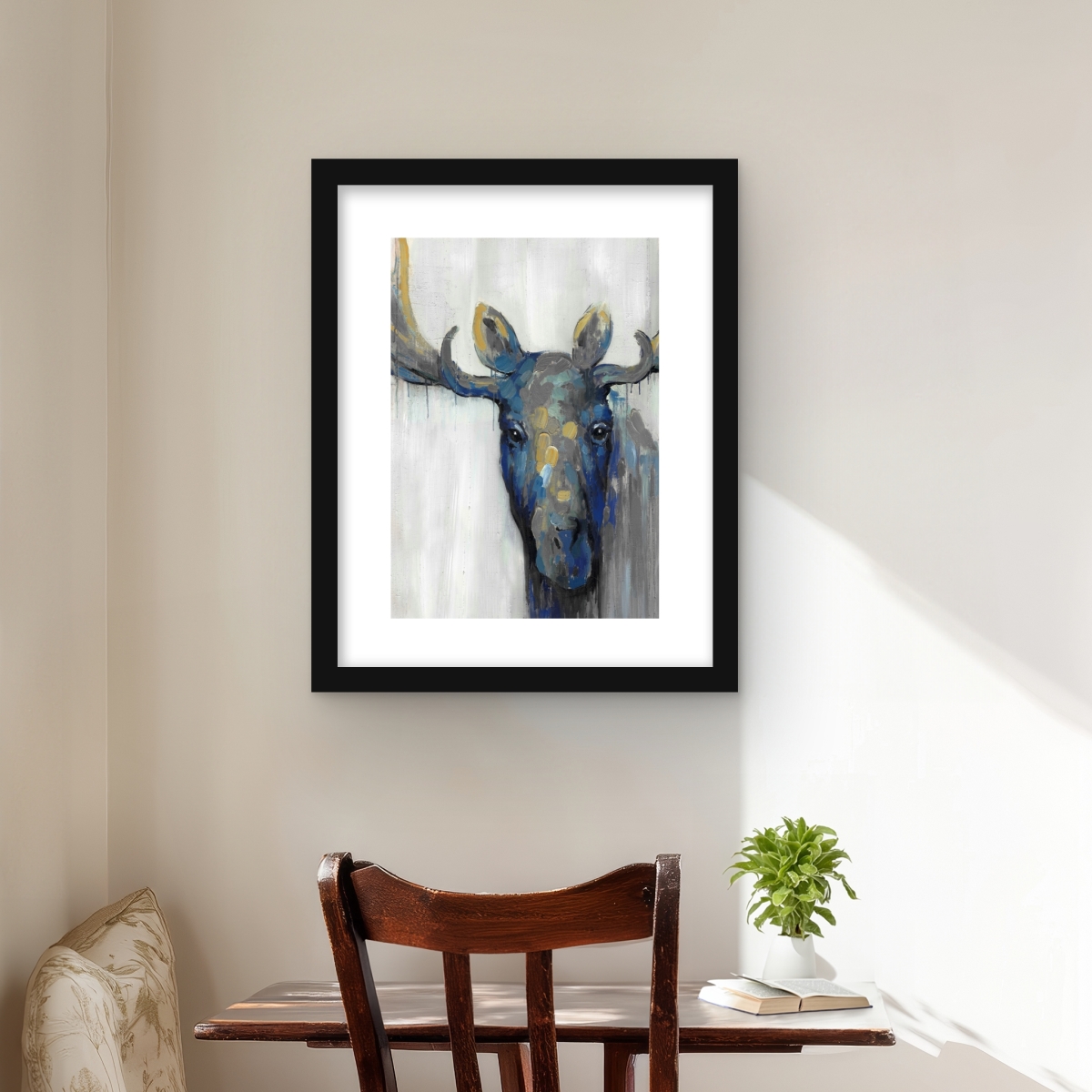 C1FM1620L173ZL 16 x 20 in. Blue Moose - Rustic Framed Matted Print for Home Decor