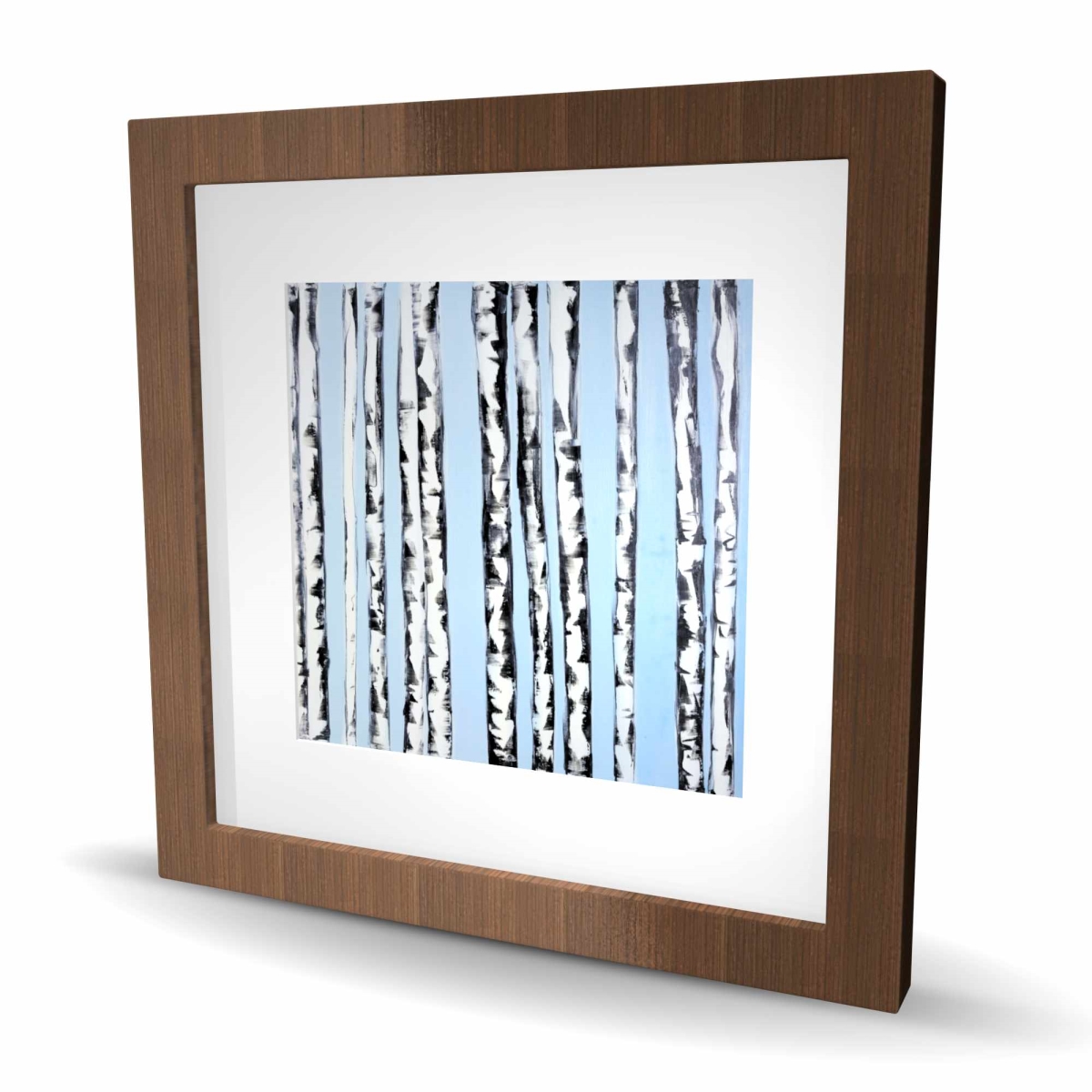 C1FM161670DCRR 16 x 16 in. Birches on A Blue Background - Modern Framed Print for Decor