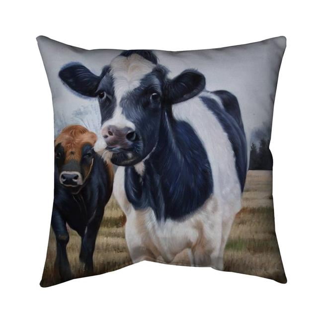 16 x 16 in. Two Cows Eating Grass-Double Sided Print Indoor Pillow Cover