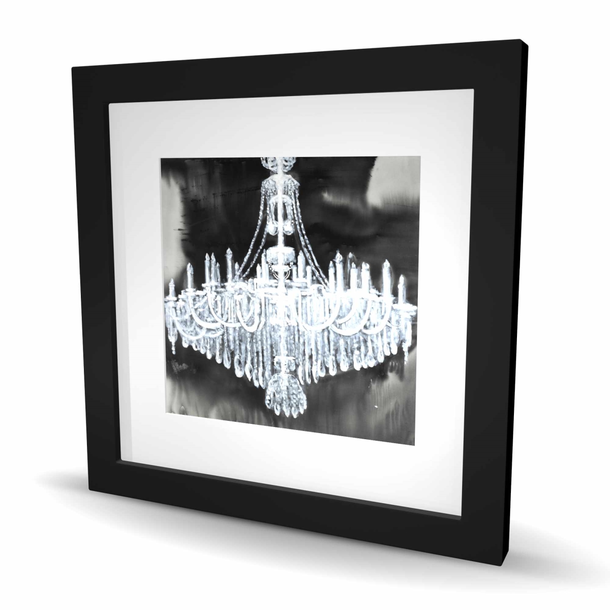 C1FM1616FK01W1 16 x 16 in. Glam Chandelier - Blue Still Life Framed Matted Print Decor