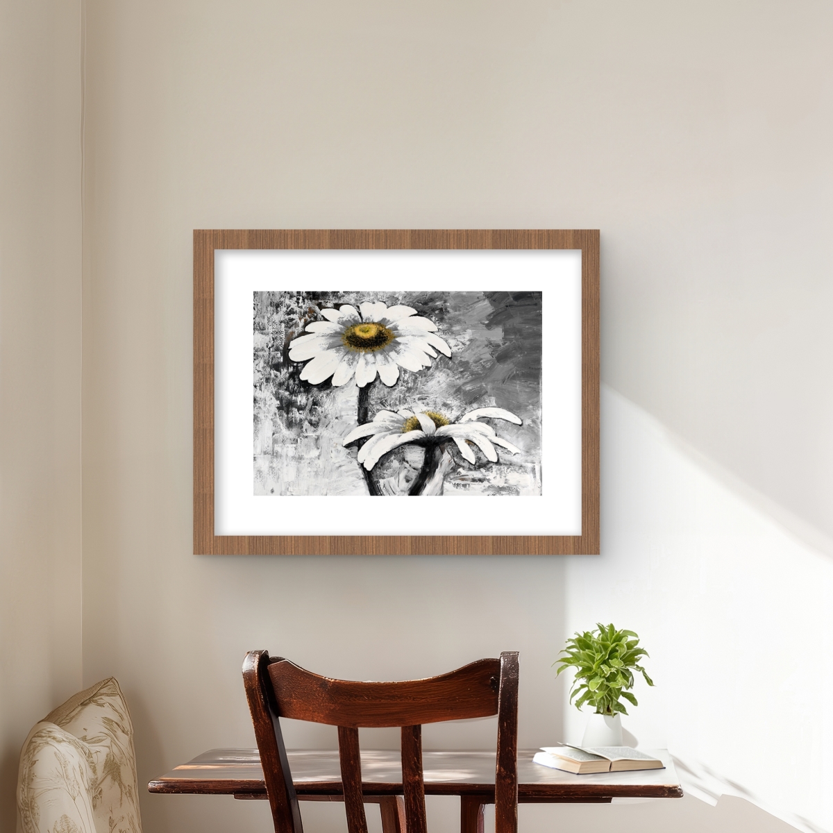 C1FM1620BWTHF0 16 x 20 in. Abstract Daisies Flowers - Botanical Modern Framed Print