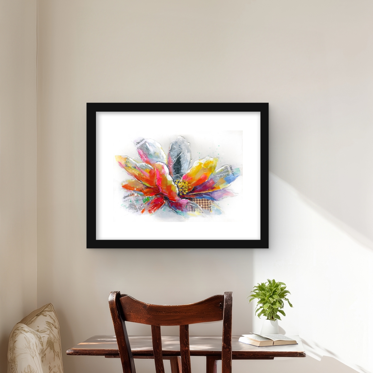 C1FM1620C450BJ 16 x 20 in. Abstract Flower with Texture - Red Framed Matted Print Decor
