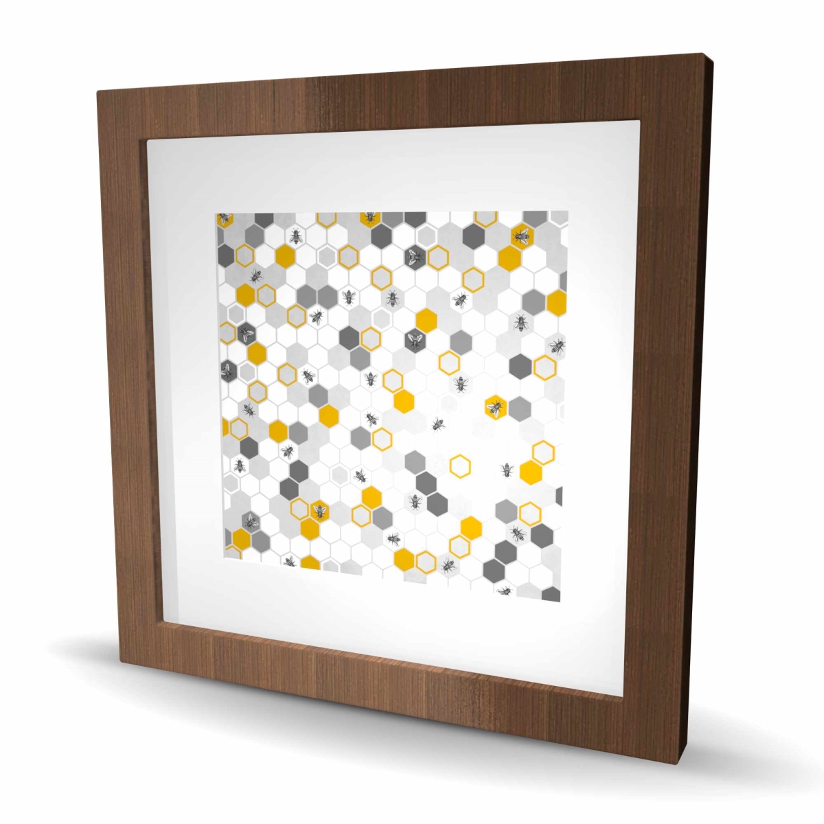 C1FM16168BYKS4 16 x 16 in. Beehive Pattern - Yellow Framed Matted Print for Kids Decor