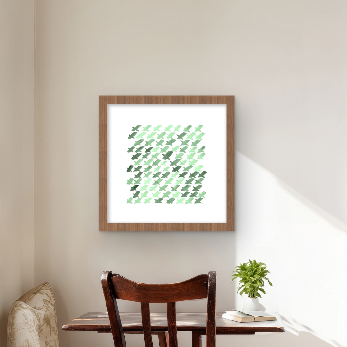 C1FM1616BTRIMN 16 x 16 in. Green Pattern X - Bedroom Abstract Framed Matted Print Decor