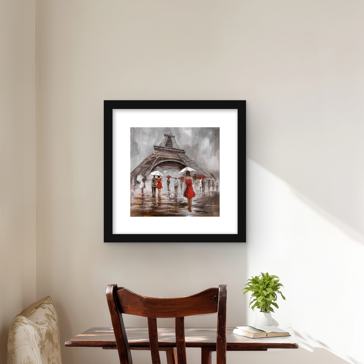 C1FM1616FCB9C4 16 x 16 in. Near the Eiffel Tower - Framed Matted Print for Home Decor