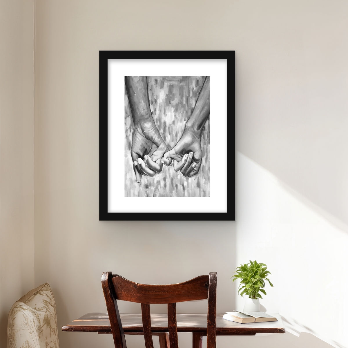 C1FM1620CMARL5 16 x 20 in. Connected - Figurative Monochrome Framed Matted Print Decor