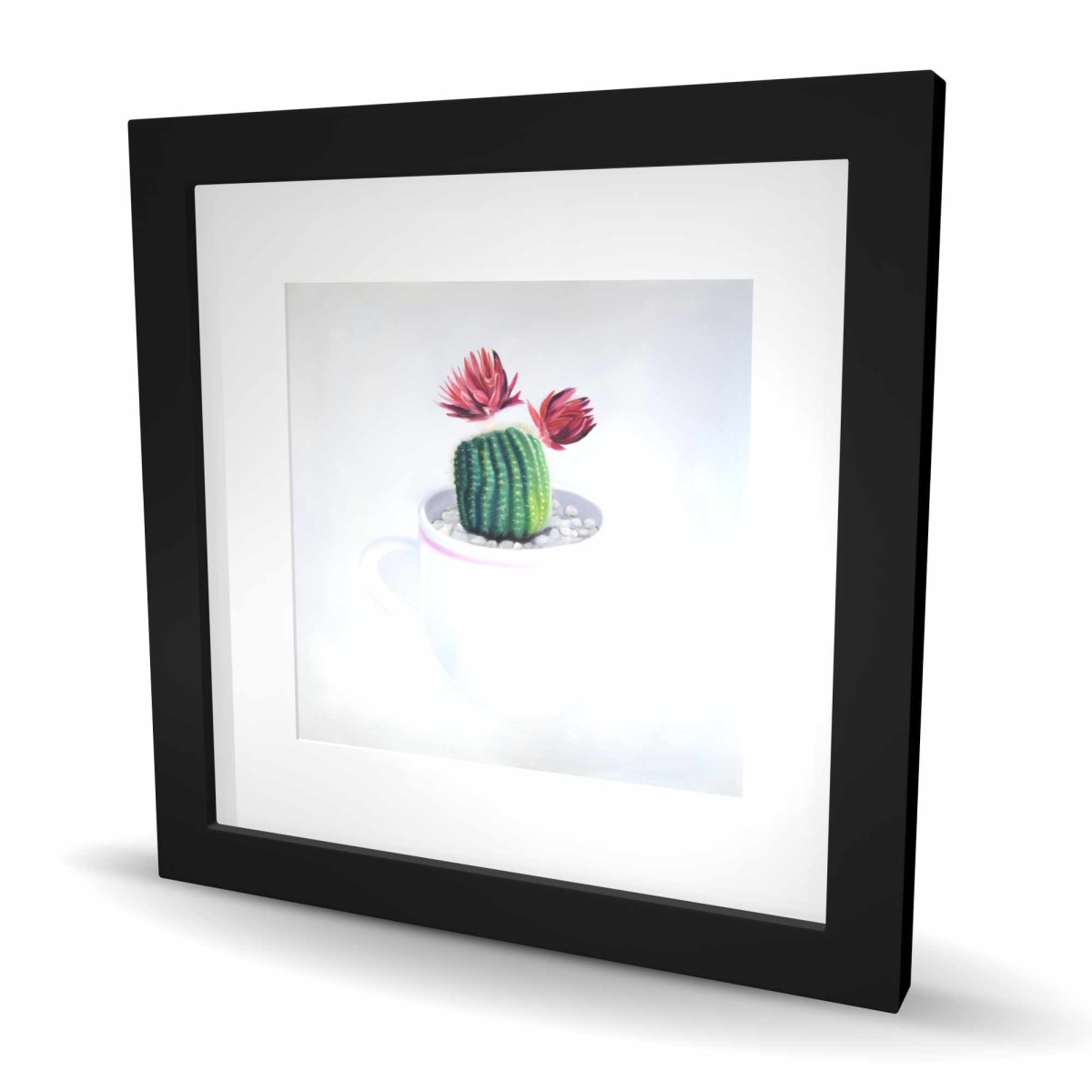 C1FM16164LUMLA 16 x 16 in. Mini Cactus in A Cup - Botanical Kitchen Framed Print Decor