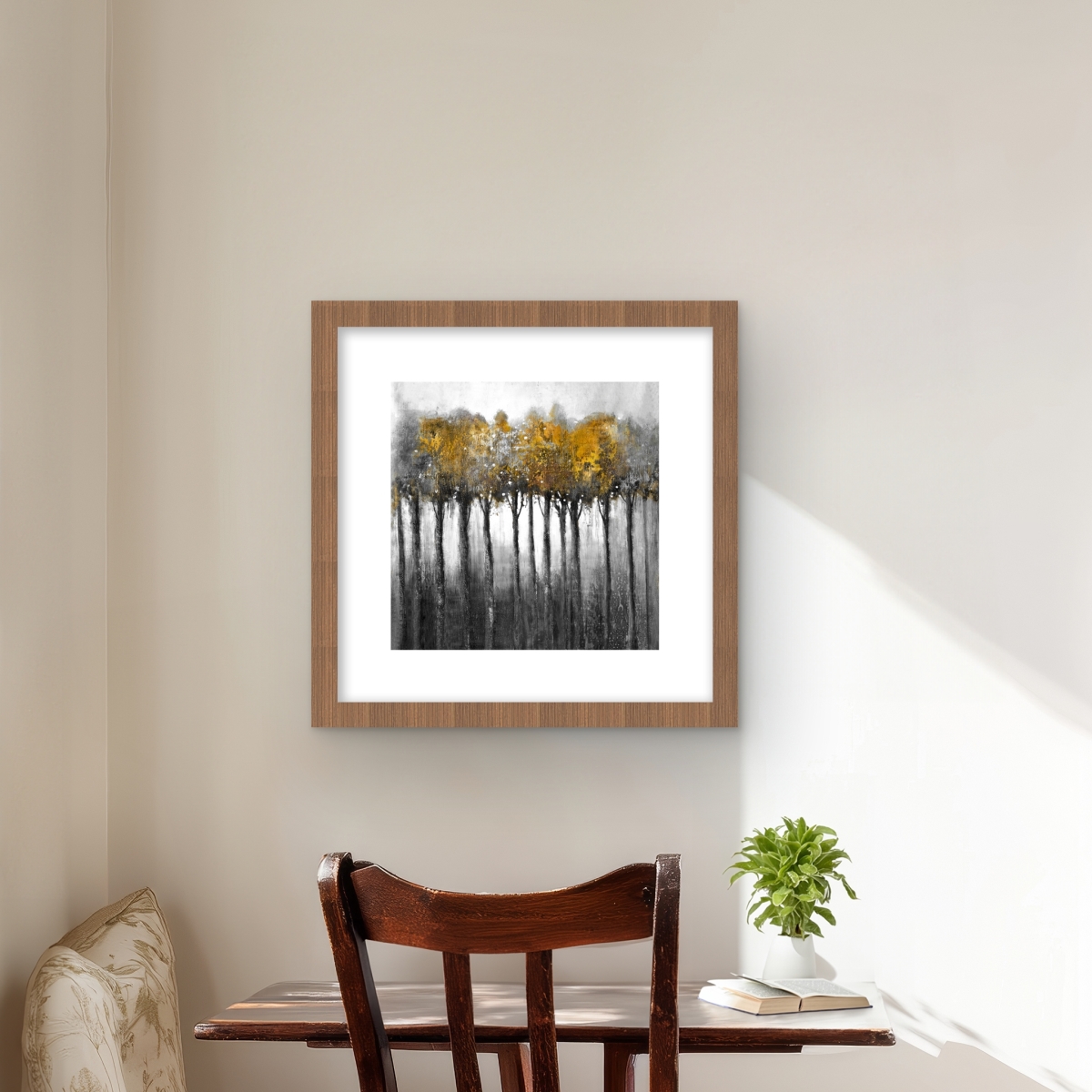 C1FM161657O7YO 16 x 16 in. Illuminated Forest - Framed Matted Print for Home Decor