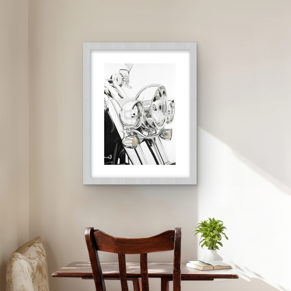 C1FM1620C96YZV 16 x 20 in. Motorcycle Light - Gray Bedroom Framed Matted Print Decor