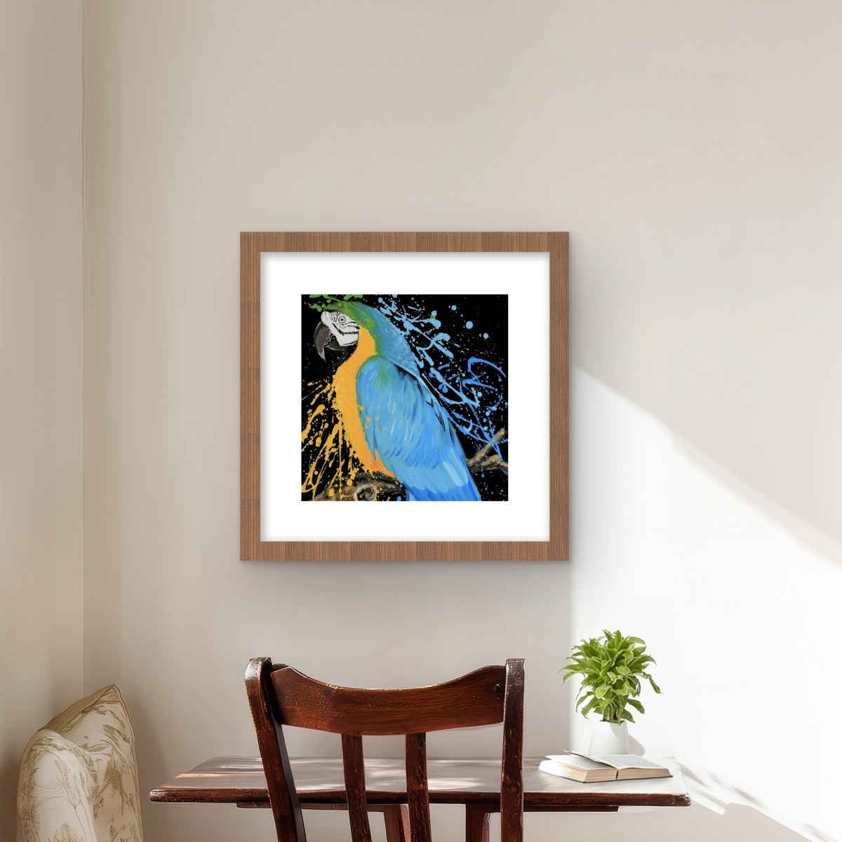 C1FM16164S6HOZ 16 x 16 in. Blue Macaw Parrot Print - Framed Matted Wildlife Decor