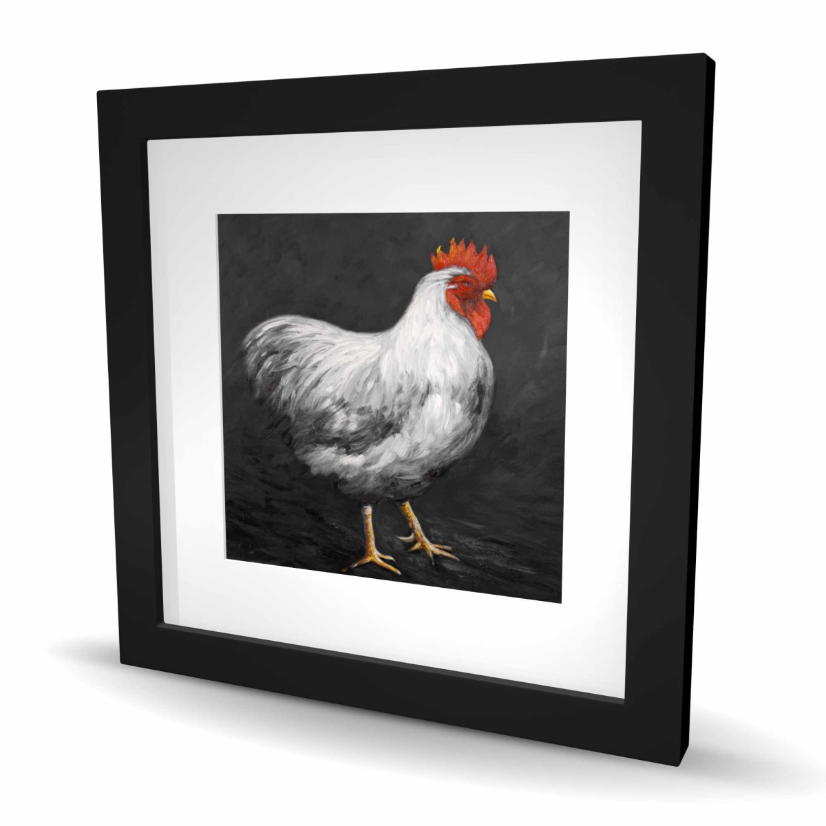 C1FM1616VQB3I6 16 x 16 in. Gray Rooster 2 - Rustic Framed Matted Print for Home Decor