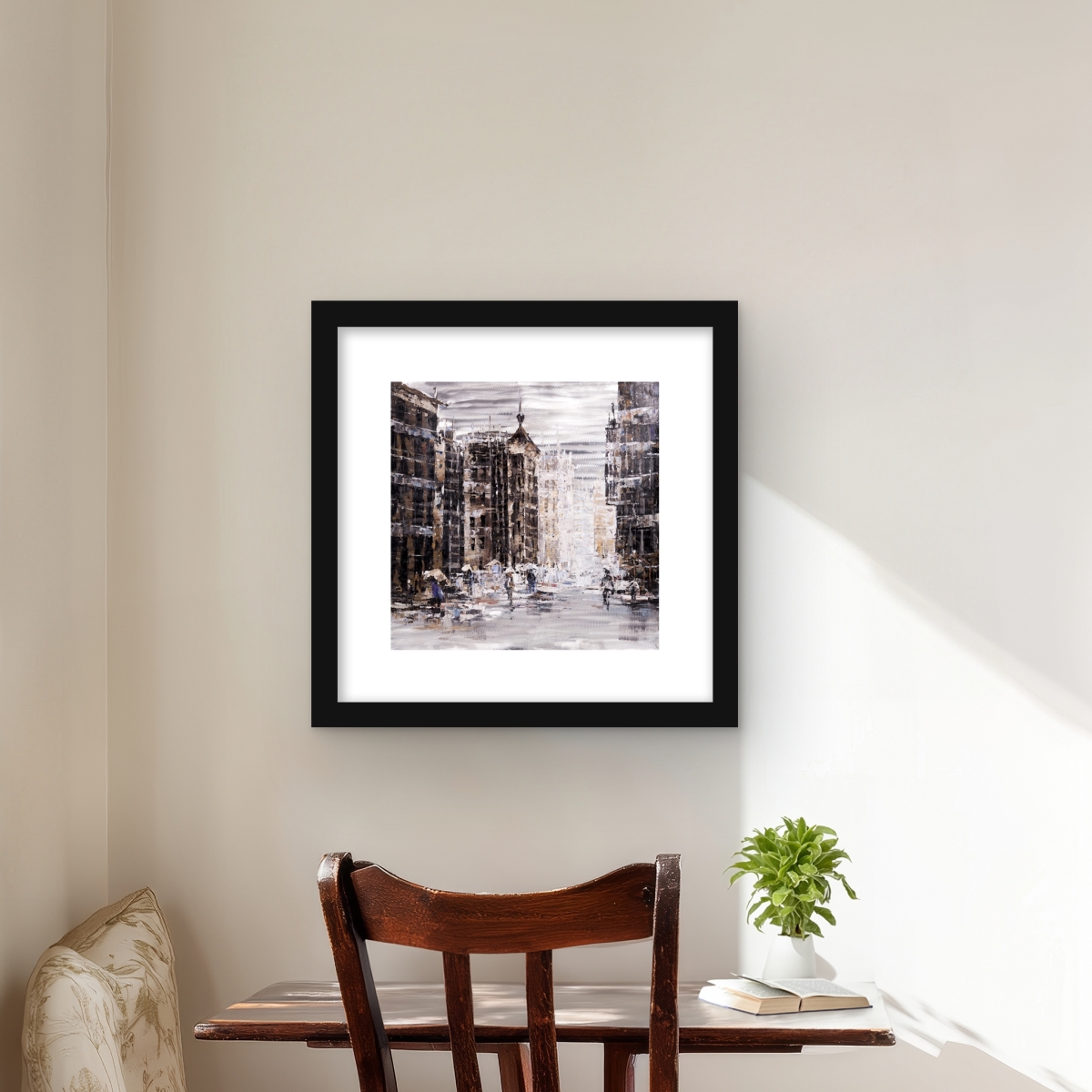 C1FM1616QK14V7 16 x 16 in. Industrial Abstract City - White Framed Matted Print Decor