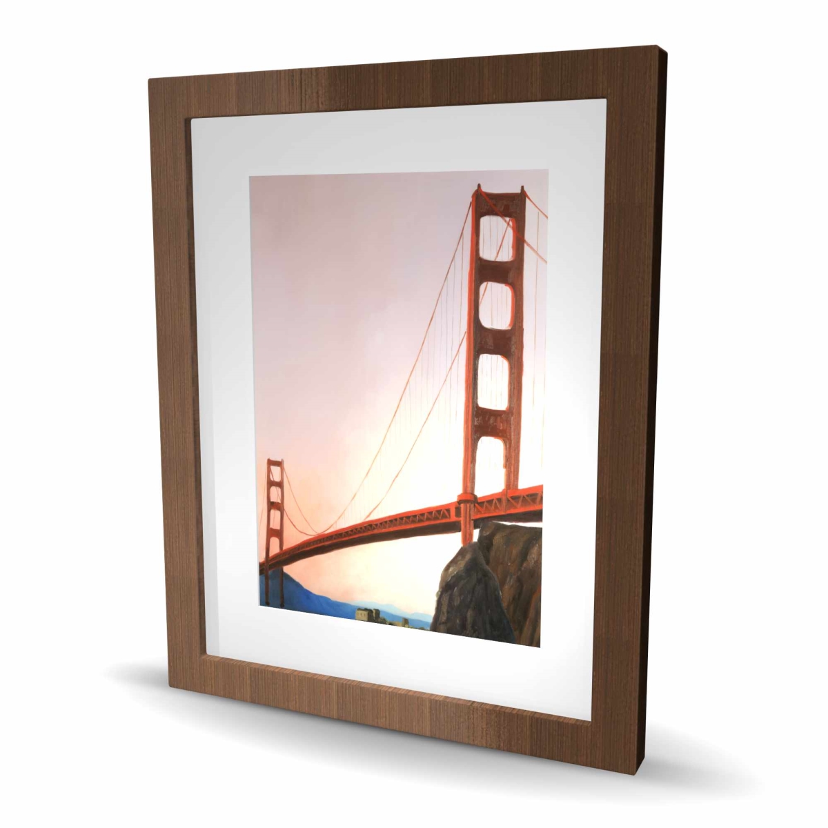 C1FM1620CMK741 16 x 20 in. Sunset on the Golden Gate Bridge - Pink Office Framed Print