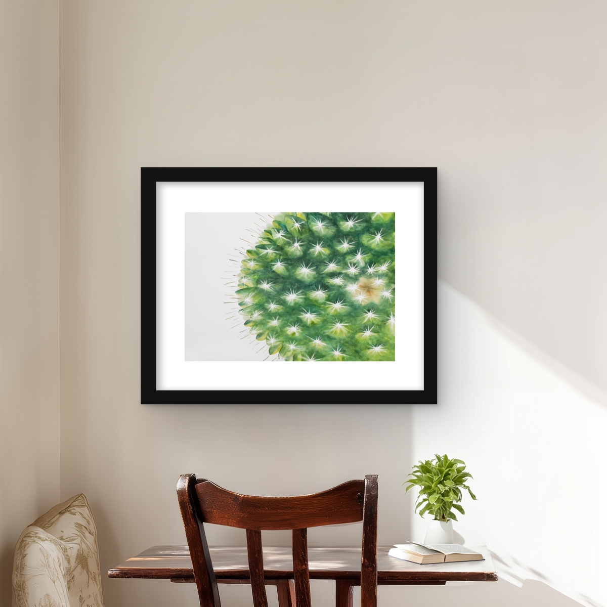 C1FM1620DFA87D 16 x 20 in. Watercolor Mini Cactus - Cactus Green Framed Matted Print