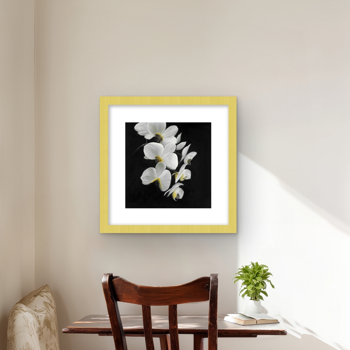 C1FM1616YFFB8O 16 x 16 in. Beautiful Orchids - Bathroom Floral Framed Print for Decor