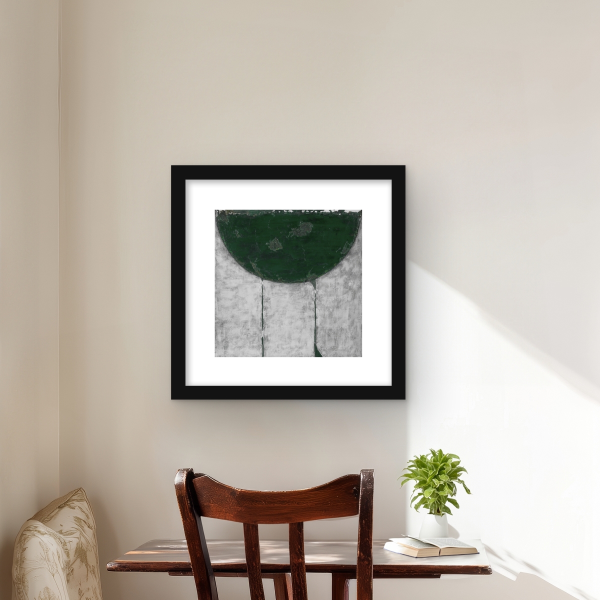 C1FM1616T8DZHK 16 x 16 in. Green Half Circle - Contemporary Framed Matted Print - Decor
