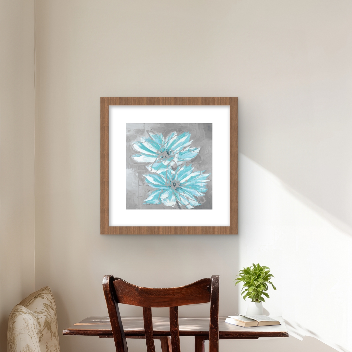 C1FM161681KBAM 16 x 16 in. Two Little Abstract Blue Flowers - Framed Botanical Print