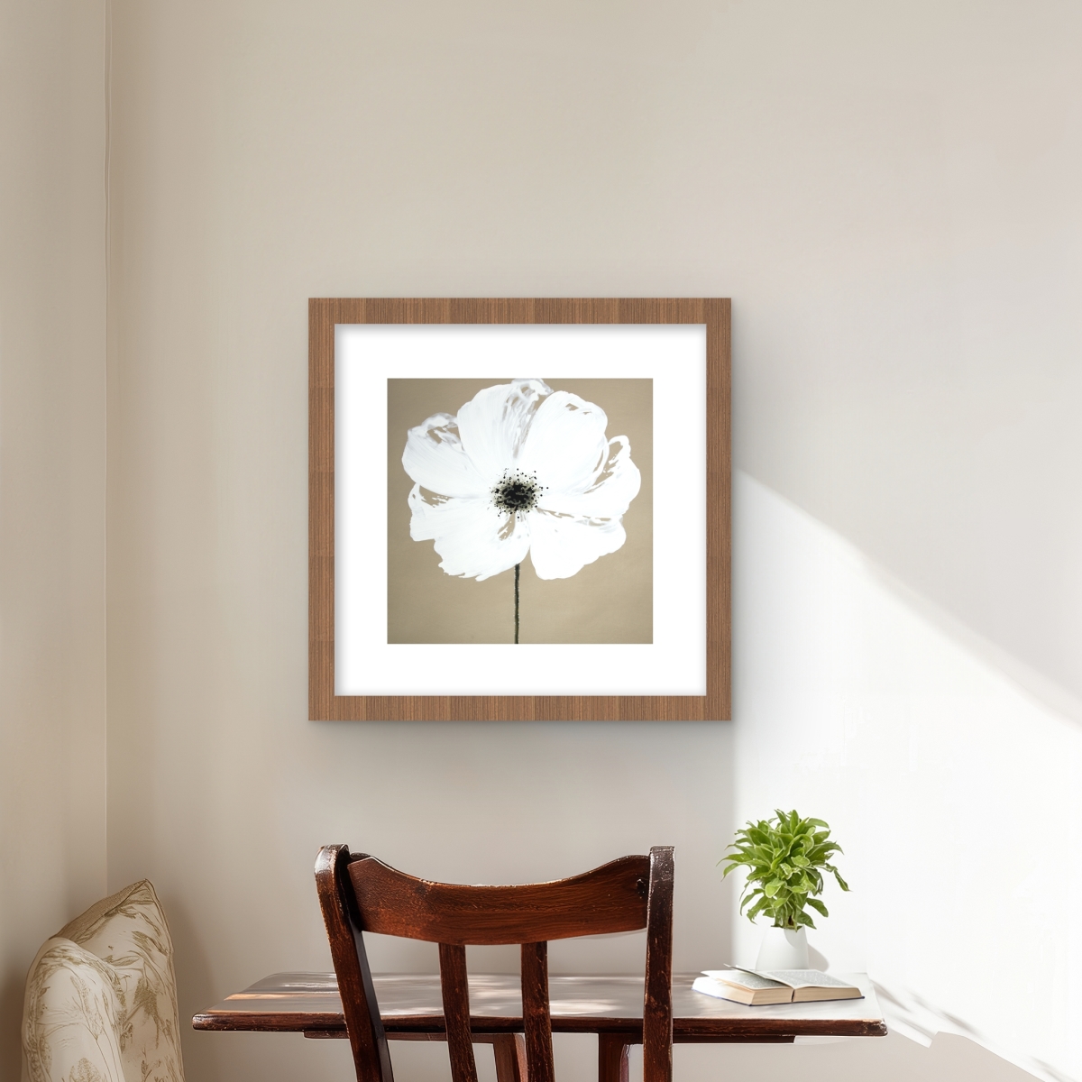C1FM161687UEQQ 16 x 16 in. Abstract Color Splash Flower - White Framed Matted Print