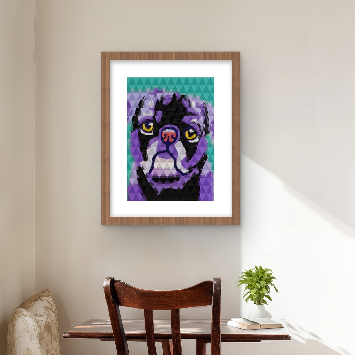 C1FM1620D8UJJ5 16 x 20 in. Geometric Pug - Framed Matted Print for Kids Home Decor
