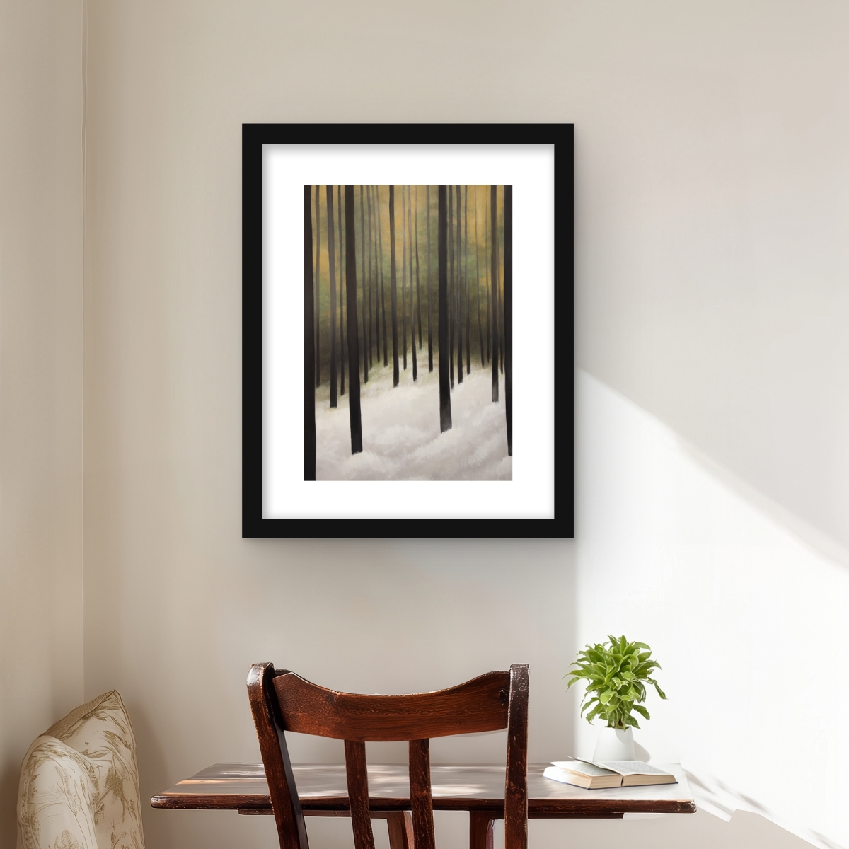 C1FM1620MII4VR 16 x 20 in. Silent Forest - Beige Trees Framed Matted Print - Home Decor
