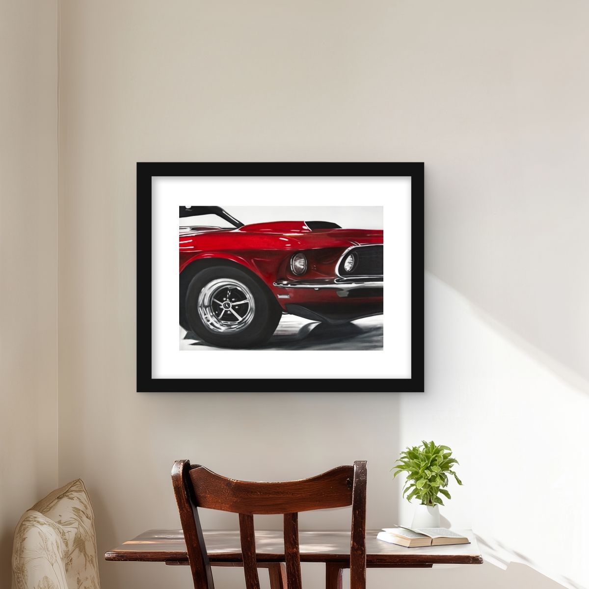C1FM1620RE00VT 16 x 20 in. Classic Red Car - Framed Matted Print for Man Cave Decor