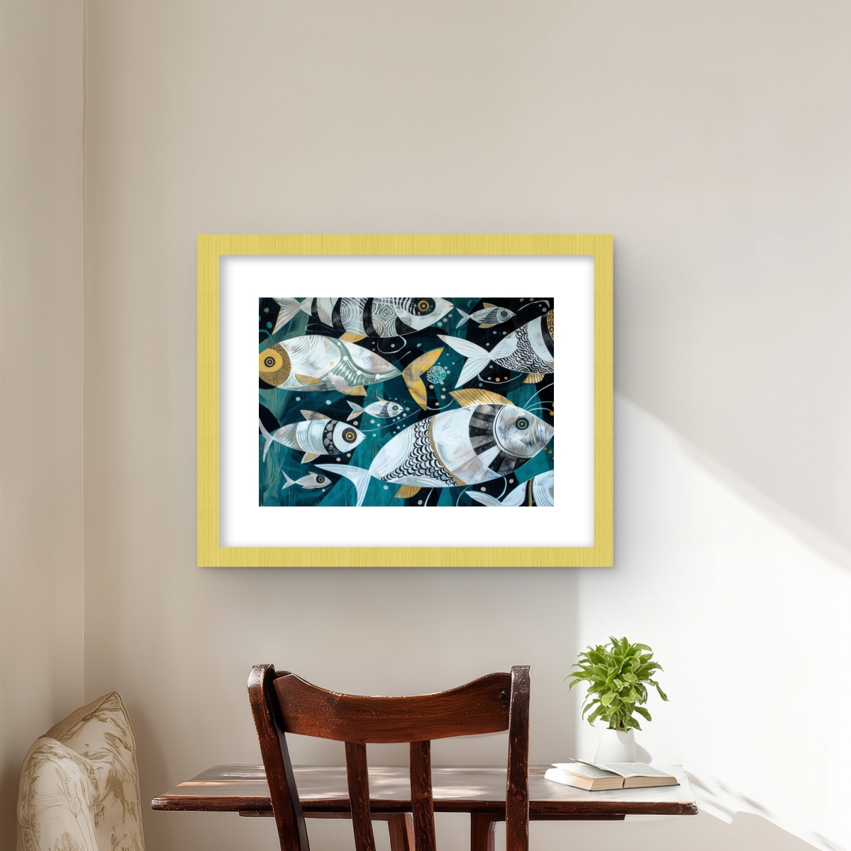 C1FM1620K2AWM1 16 x 20 in. School of Fish - Blue Framed Matted Print for Home Decor