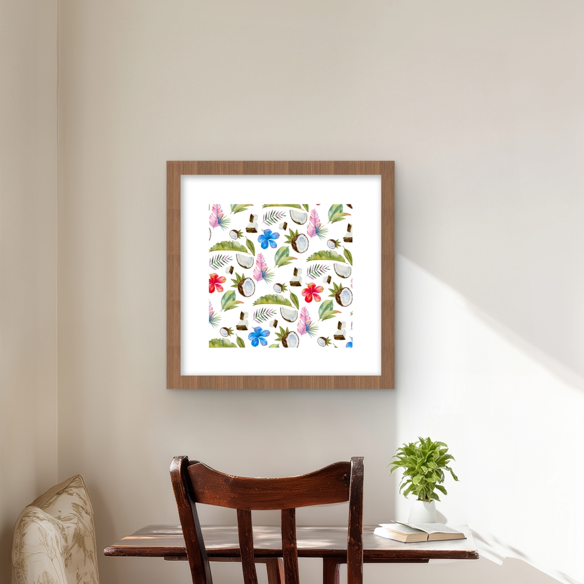C1FM1616MBQSBF 16 x 16 in. Tropical Pattern - Exotic Gastronomy Framed Matted Print