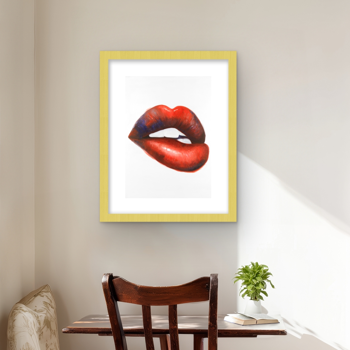 C1FM1620N2GCPP 16 x 20 in. Beautiful Red Mouth - Living Room Framed Matted Print Decor