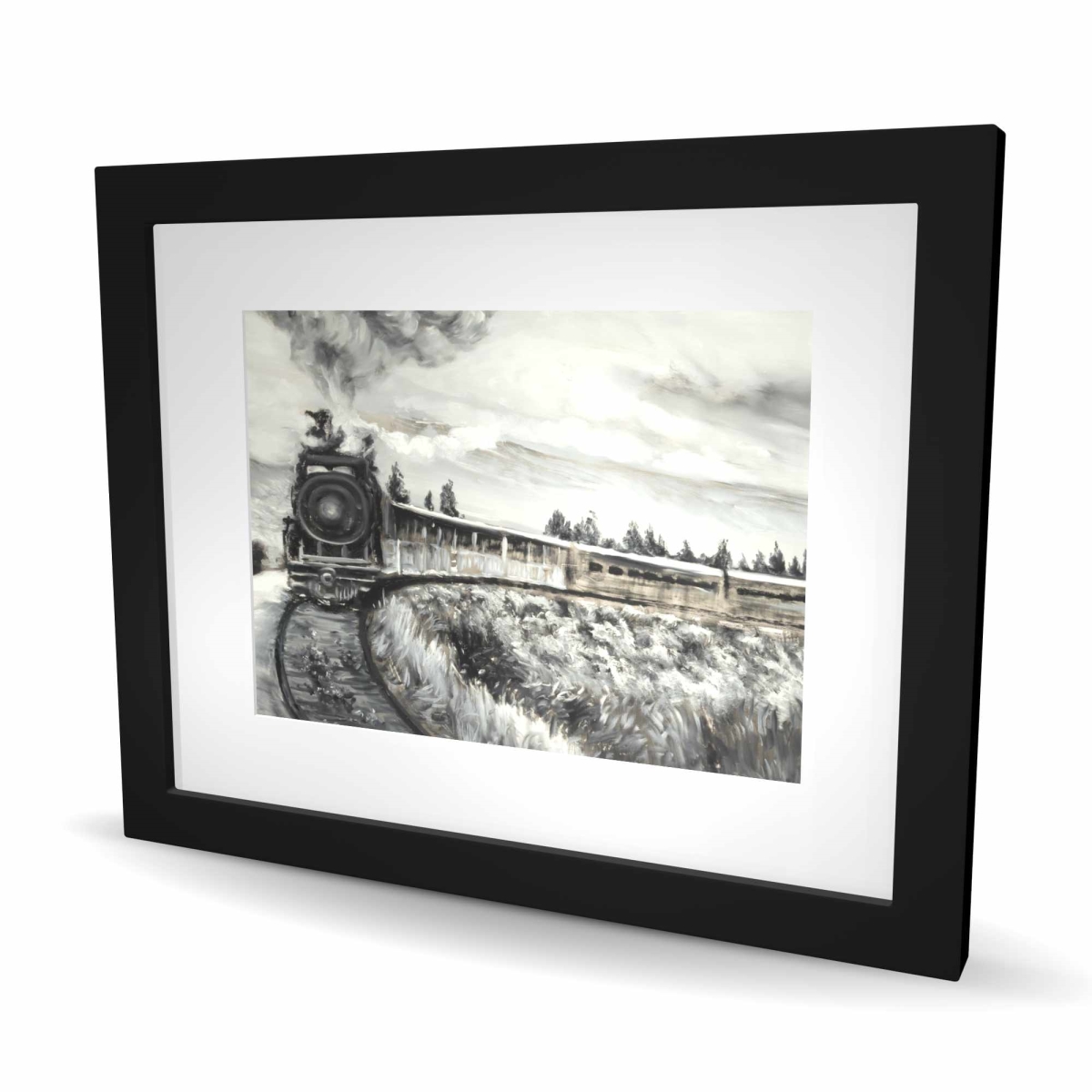 C1FM1620NDUL3A 16 x 20 in. Steam Engine Train - Mountains Contemporary Framed Print