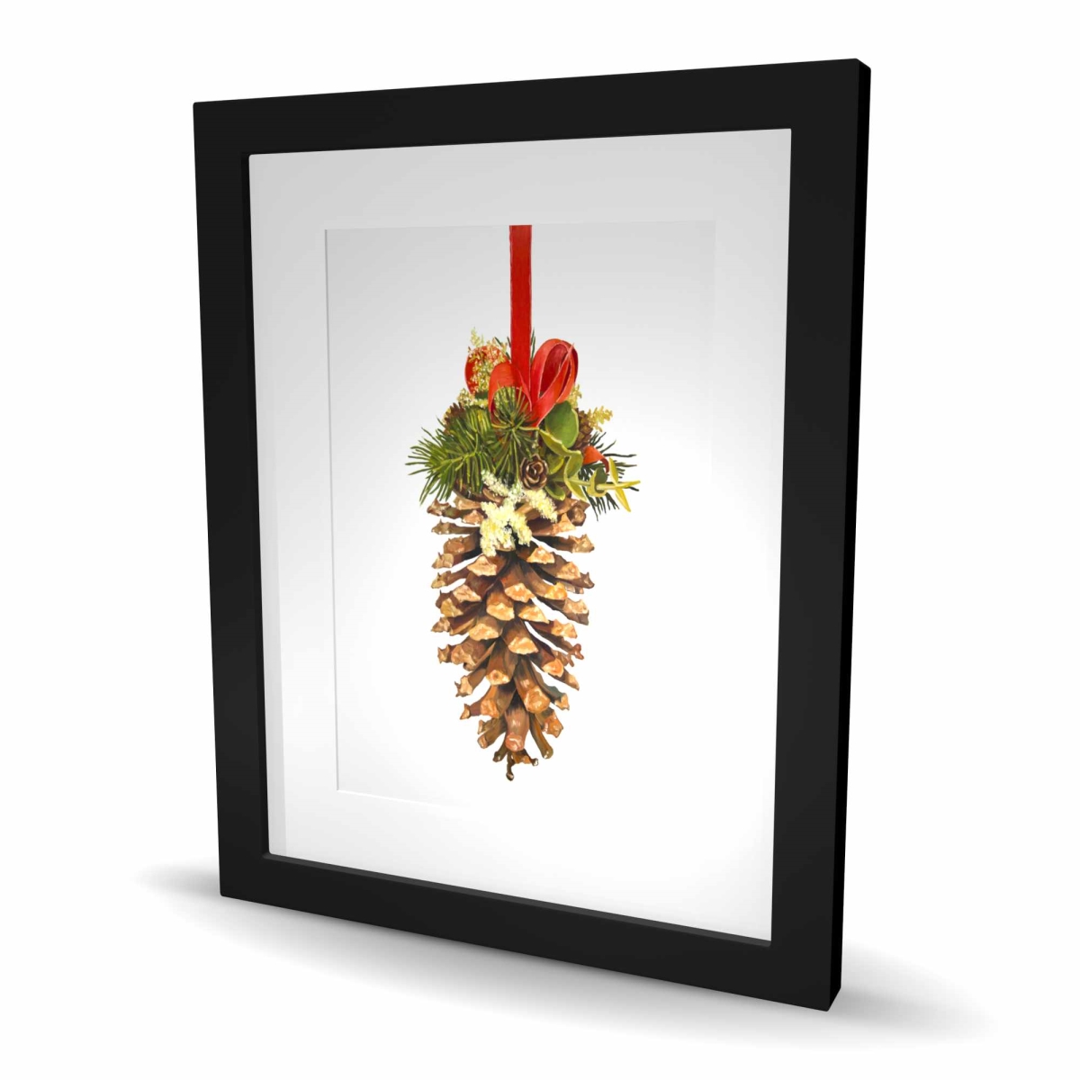 C1FM1620TPCQPN 16 x 20 in. Christmas Pine Cone - Rustic Holidays Framed Matted Print