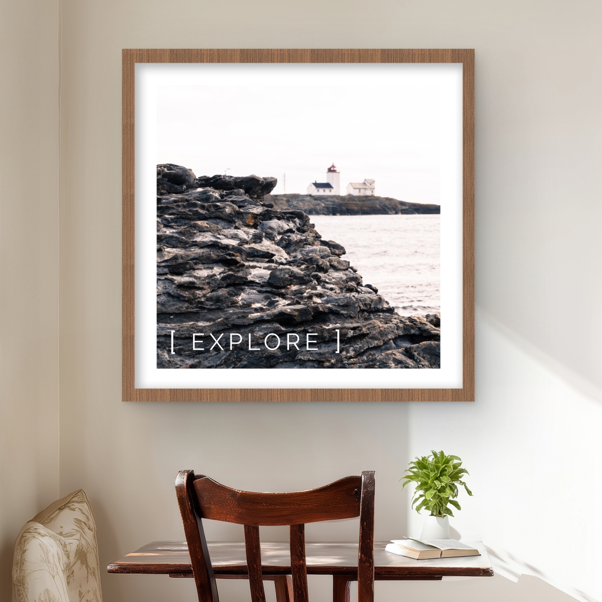 C1FM2424BT52IP 24 x 24 in. Explore Beige Coastal Framed Matted Print for Home Decor