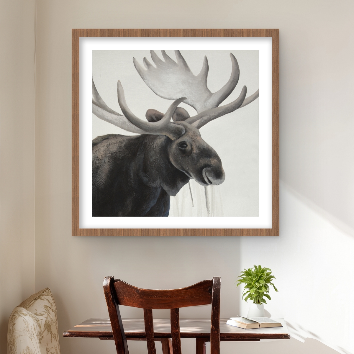 C1FM2424BUIHG0 24 x 24 in. Rustic Moose - Scandinavian Beige Framed Matted Print Decor