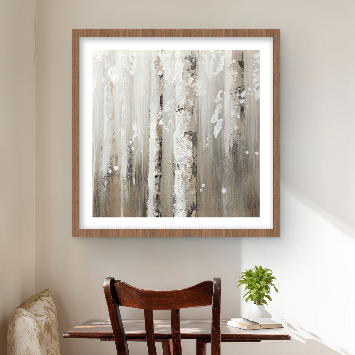 C1FM2424CMF400 24 x 24 in. Delicate Birch Trees - Contemporary Framed Matted Print