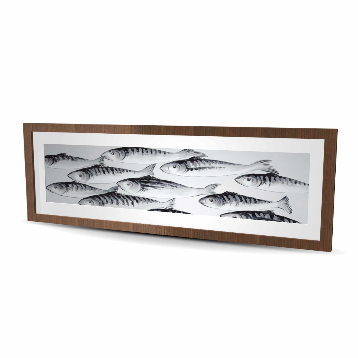 C1FM1648QU8GHA 16 x 48 in. Gray School of Fish - Contemporary Framed Print for Decor