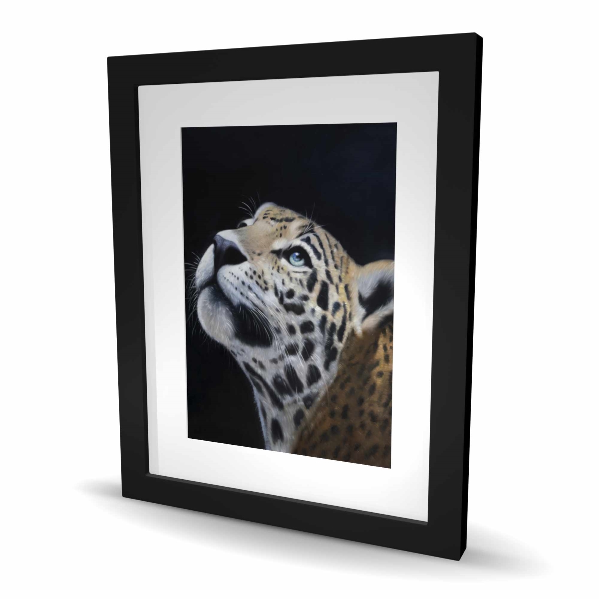 C1FM1620VLWDW2 16 x 20 in. Realistic Leopard Face - White Framed Matted Print for Decor