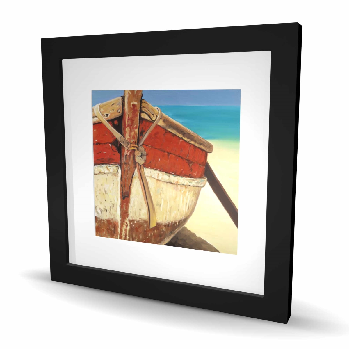 C1FM1616Y7XTBS 16 x 16 in. Tied Up Rowing Boat - Still Life Bedroom Framed Print Decor