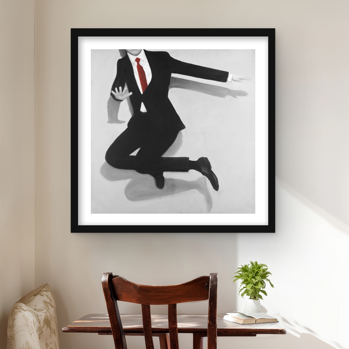 C1FM2424PKZN2Z 24 x 24 in. Classical Jumping Man - Gray Office Framed Matted Print