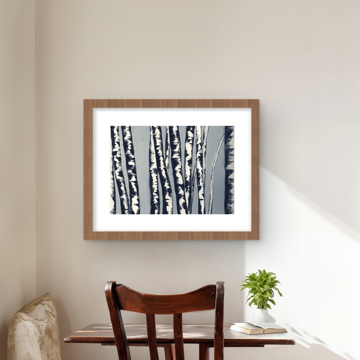 C1FM1620V9VBX8 16 x 20 in. Abstract Birch Forest - Beige Botanical Framed Print Decor